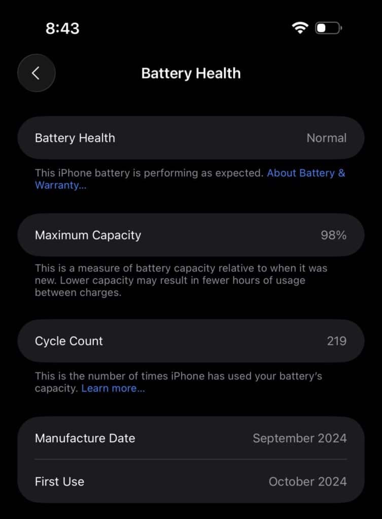 capacité batterie iphone après 1 an