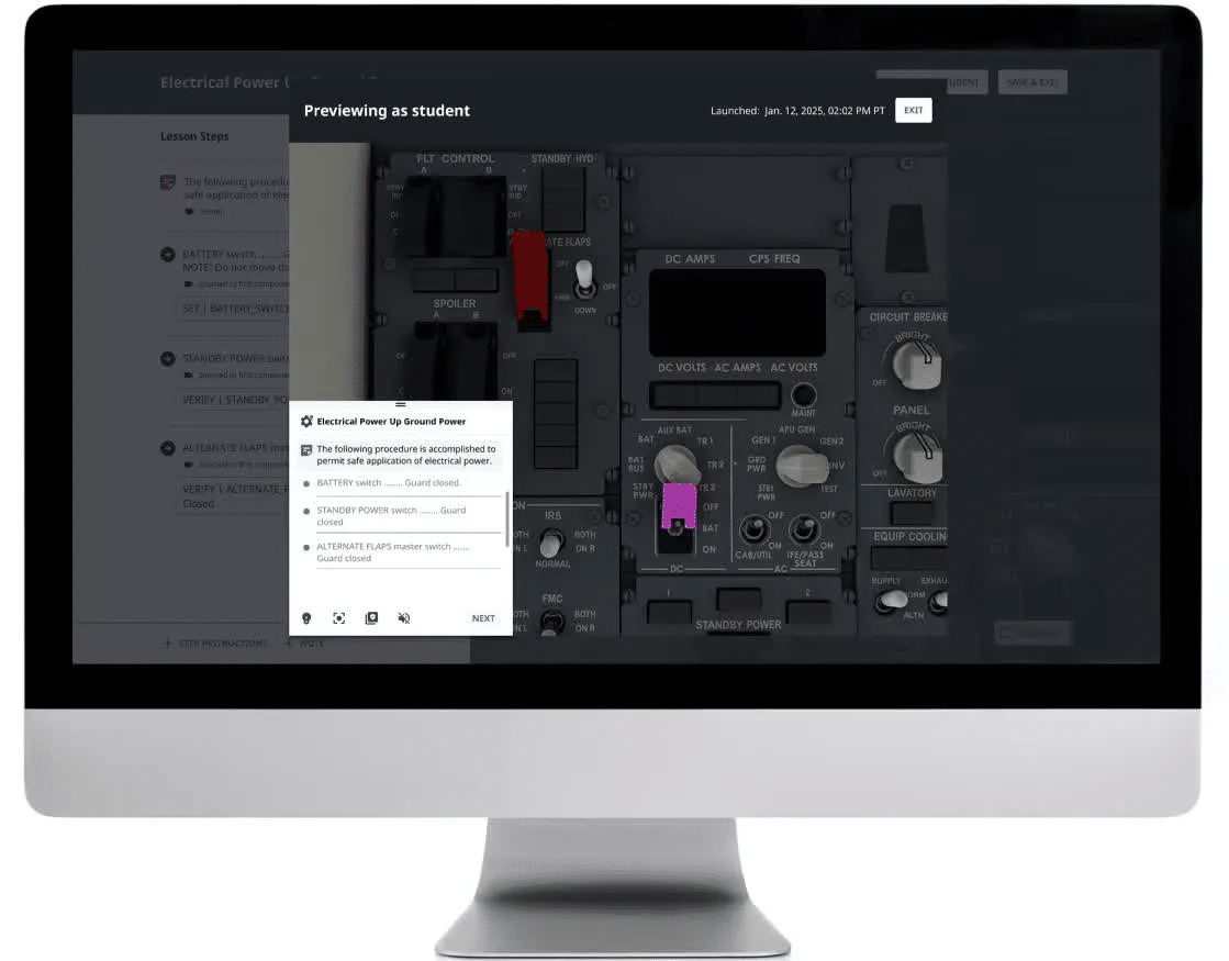 interface flight simulator pour les pilotes
