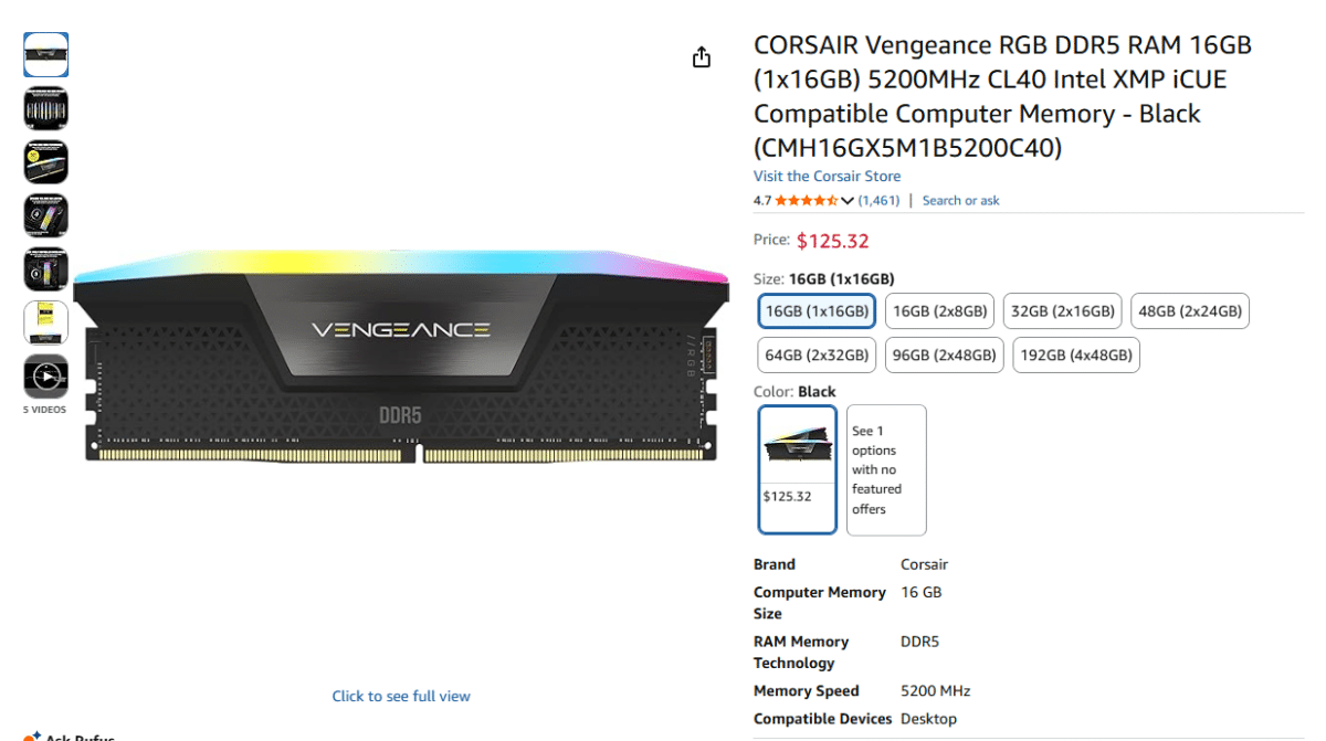 prix ram corsair vengance