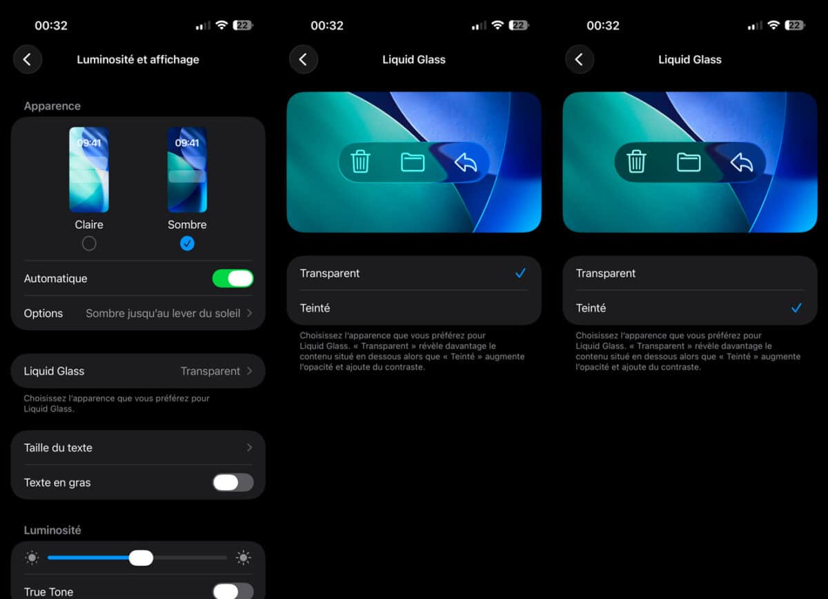 comment régler liquid glass sur iphone