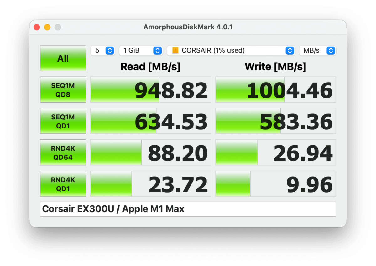crystaldiskmark corsair ex300u