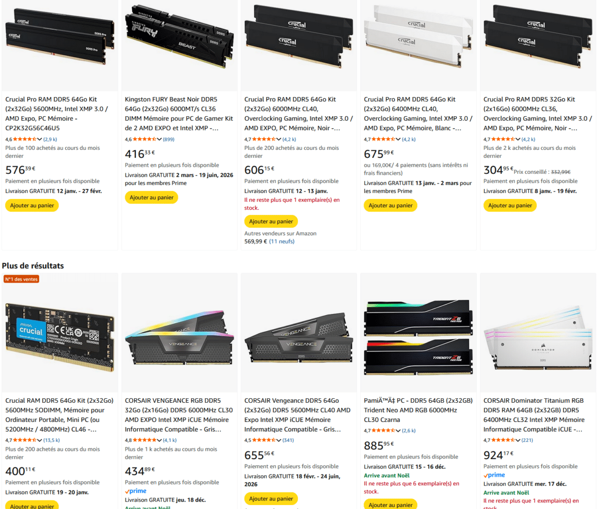 augmentation prix de la ram