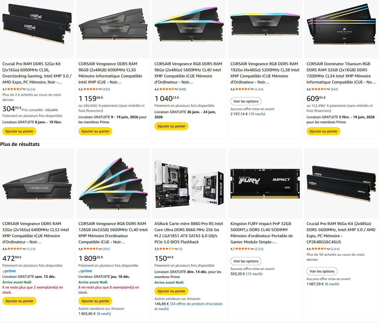 Les prix des barrettes de RAM explosent, les délais de livraison avec