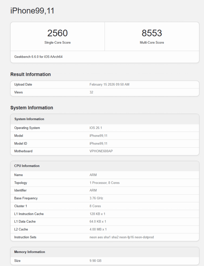 iphone 17e geekbench