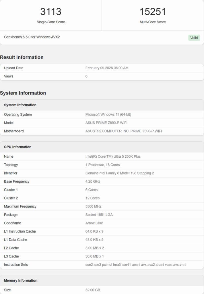 benchmark intel core ultra 5 250k plus