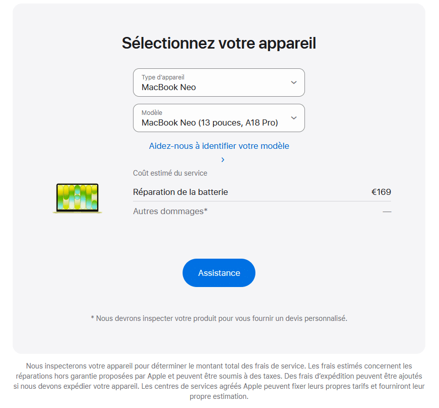 Image 1 : MacBook Neo cassé ? Voici combien vous allez devoir sortir de votre poche