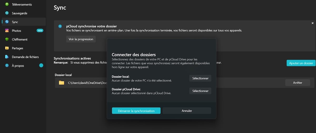 Capture d'écran du service de stockage pCloud