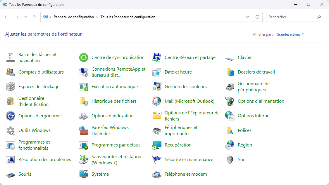 fin du panneau de configuration de Windows 11
