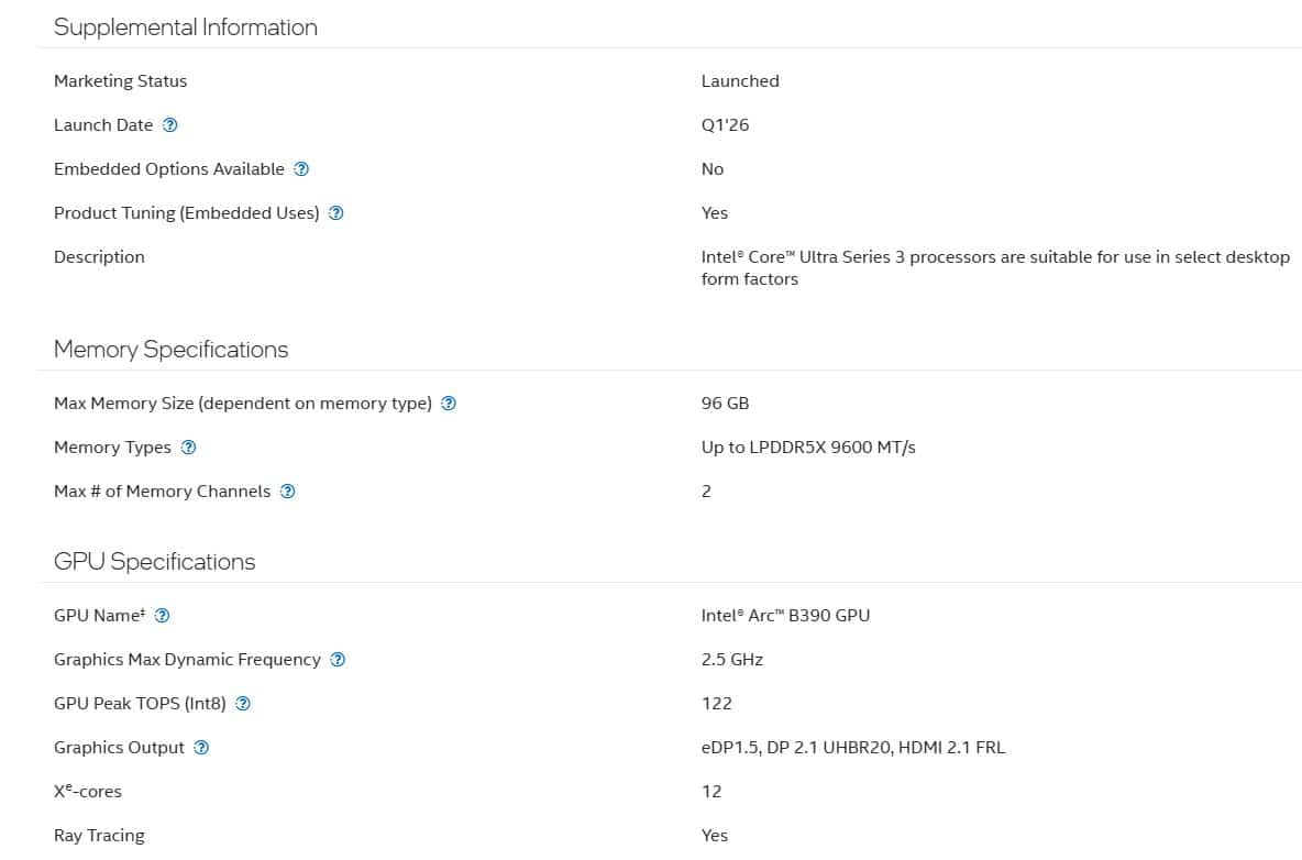 intel core ultra x7 378h caracteristiques
