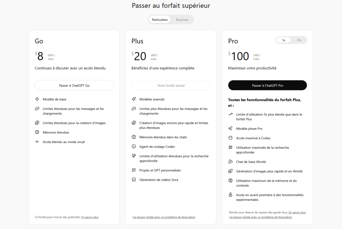 tarif du nouvel abonnement chatgpt pro