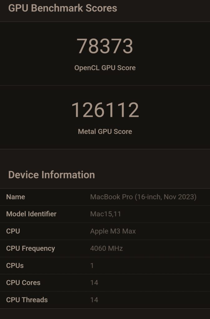 benchmark graphique puce m3 max apple