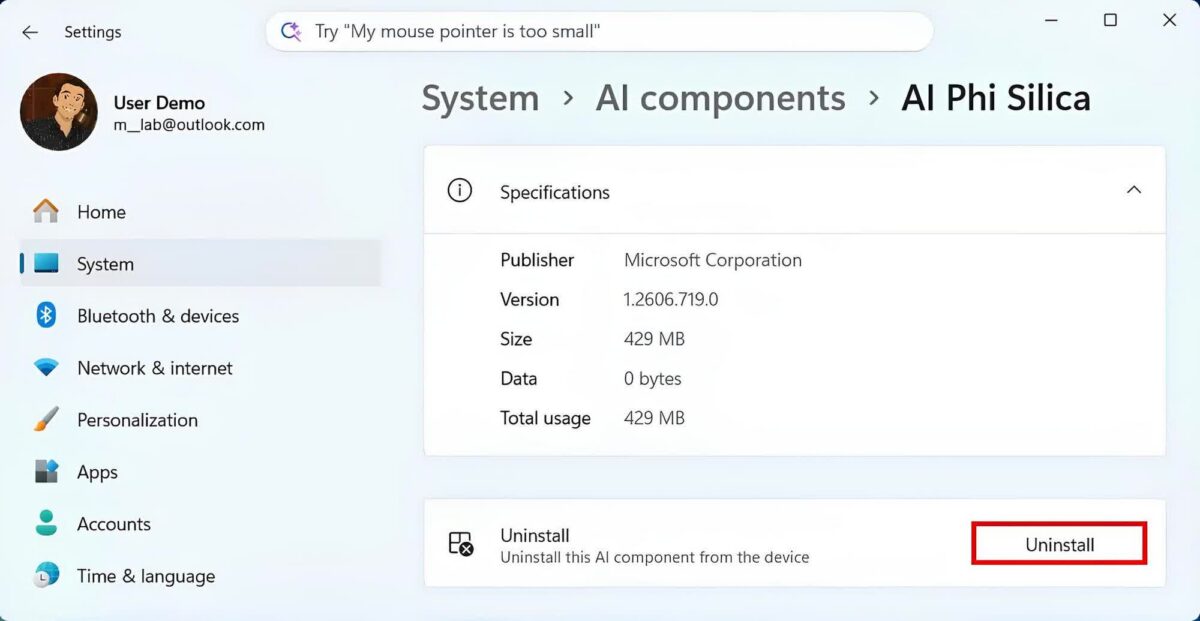 désinstaller options ia windows 11