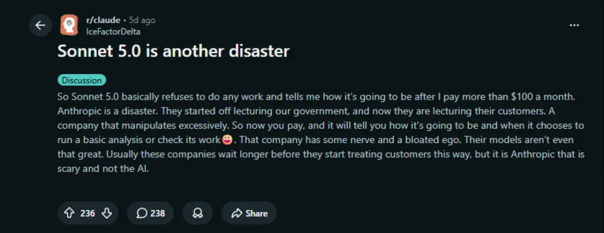 Bugs avec Claude Sonnet 5