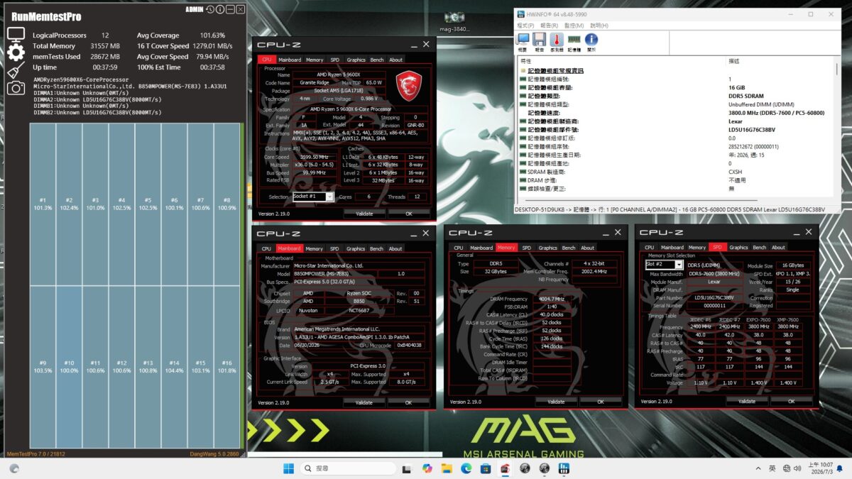 vitesse ram msi carte mere