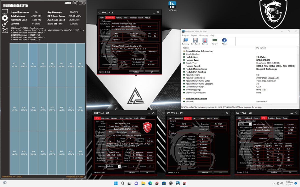 vitesse ram msi carte mere