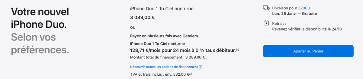 délai livraison iphone duo