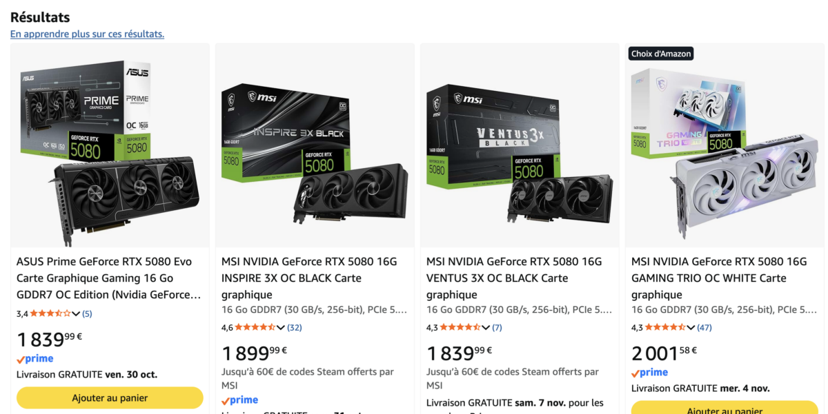 prix rtx 5080 chez Amazon fR