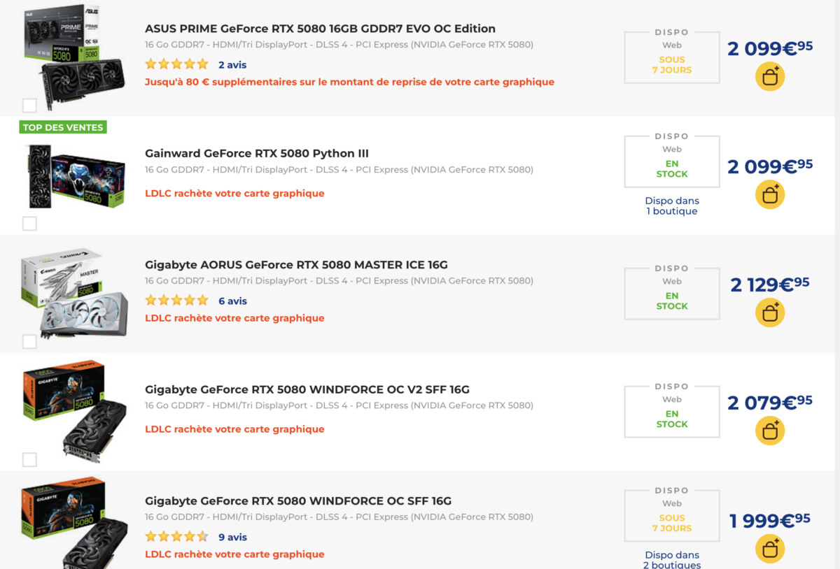 prix rtx 5080 chez LDLC